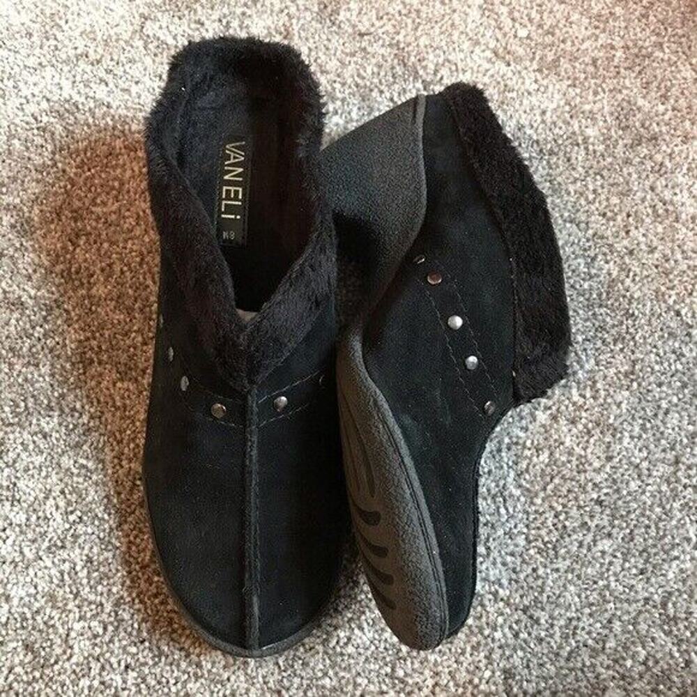 Van Eli Black Heeled Clog Fleece Lined Shoes Womens Size 8M